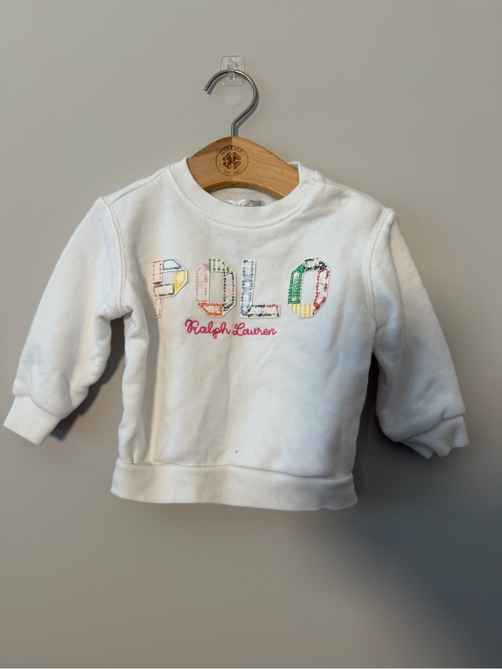 Polo by Ralph Lauren White Baby Sweatshirt with Multicolor 'POLO' Embroidery